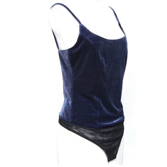 bcbg maxazria Geelia Solid Navy Blue Velvet Tank Bodysuit Top Xs - Picture 2 of 7